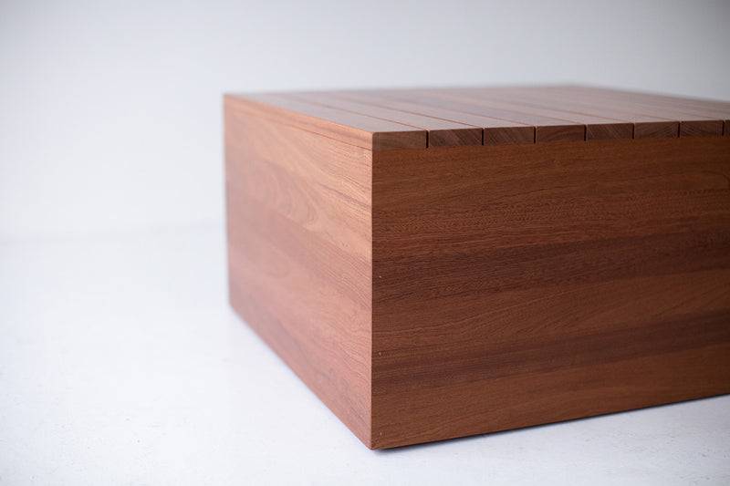 Side profile of the slatted Bali end table
