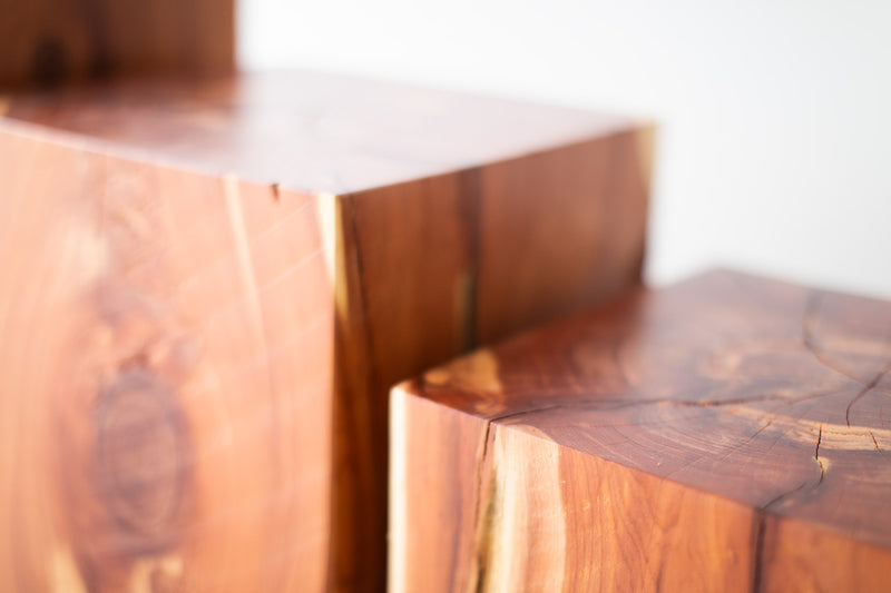 Bertu Home red cedar stump table shown at an angle