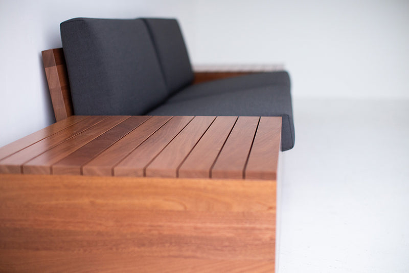 Top-down view of the sofa and side tables