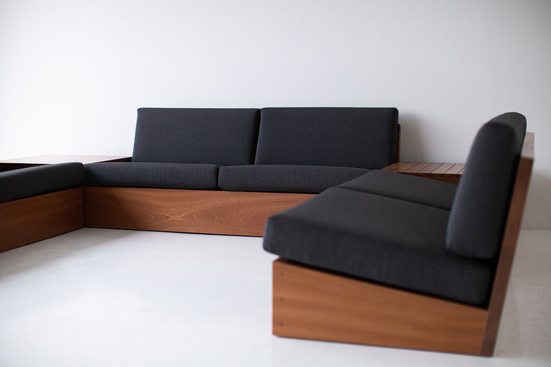 Modern luxury Bali sectional styled on a sunlit patio
