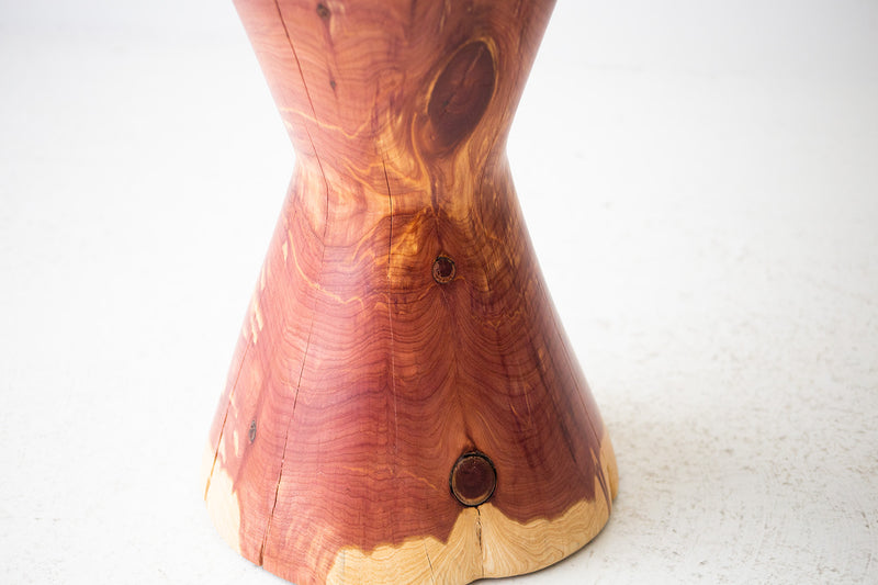 Detail of the hand-chipped bark edge on The Hourglass red cedar stump