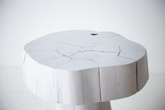 Detail of the hand-chipped bark edge on The Summit red cedar stump table