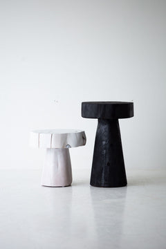 The Summit wood stump side table styled in an organic modern living room