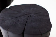 Burned black stumps grouped as an organic modern coffee table