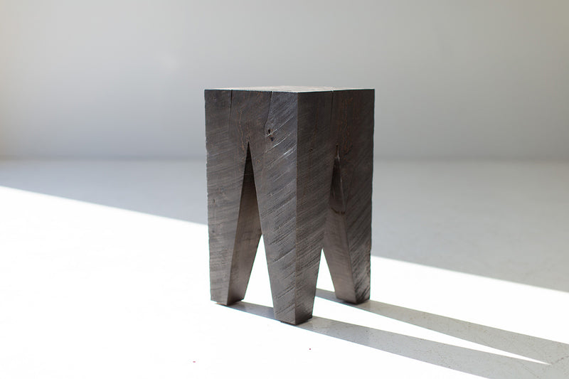 Modern luxury maple side table in a bright organic modern interior