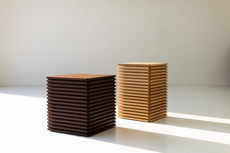 Close-up of the slatted white oak sides