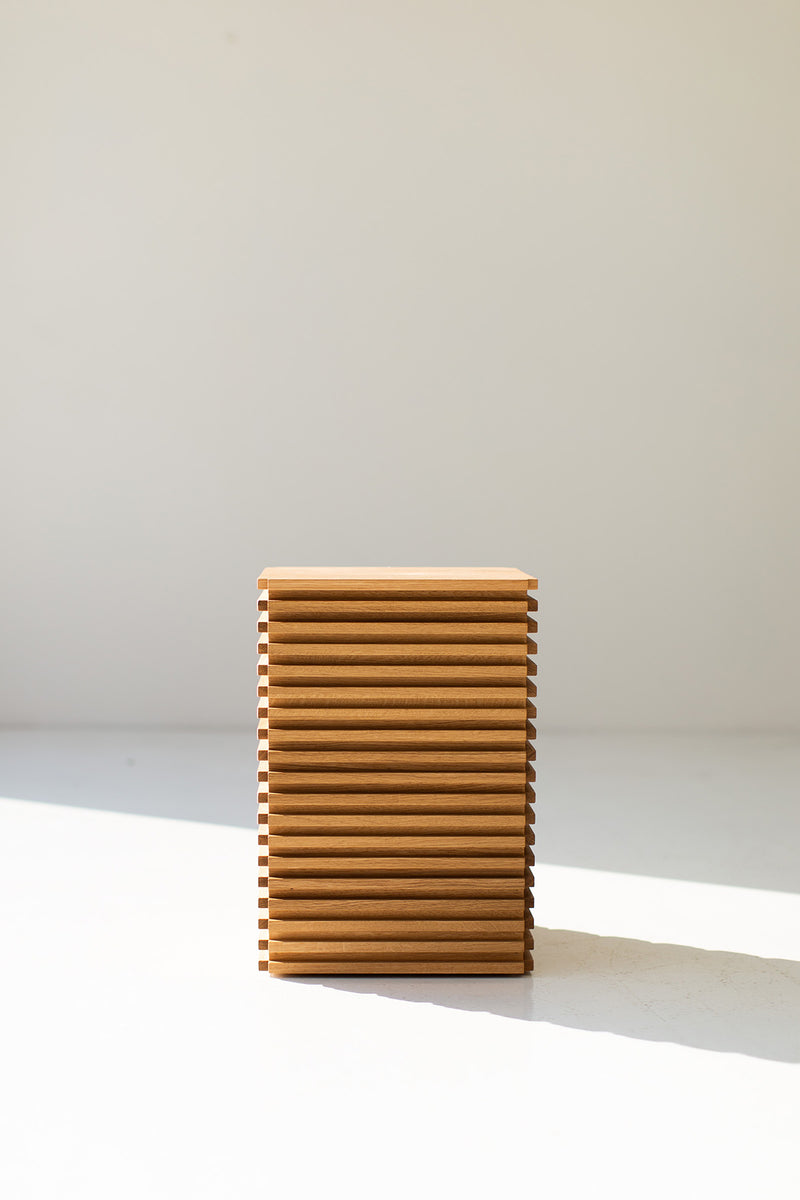 Side profile of the Cicely white oak side table