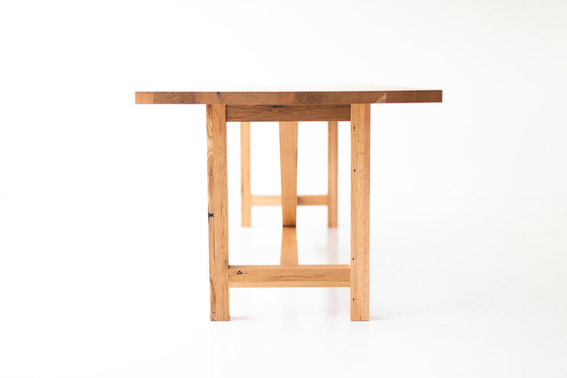 Detail of the commercial-grade finish on the modern luxury oak tabletop