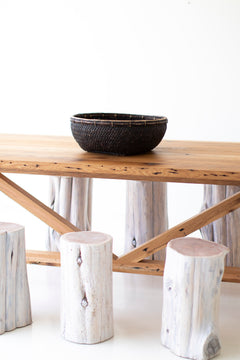 Modern luxury oak farmhouse dining table styled with place settings