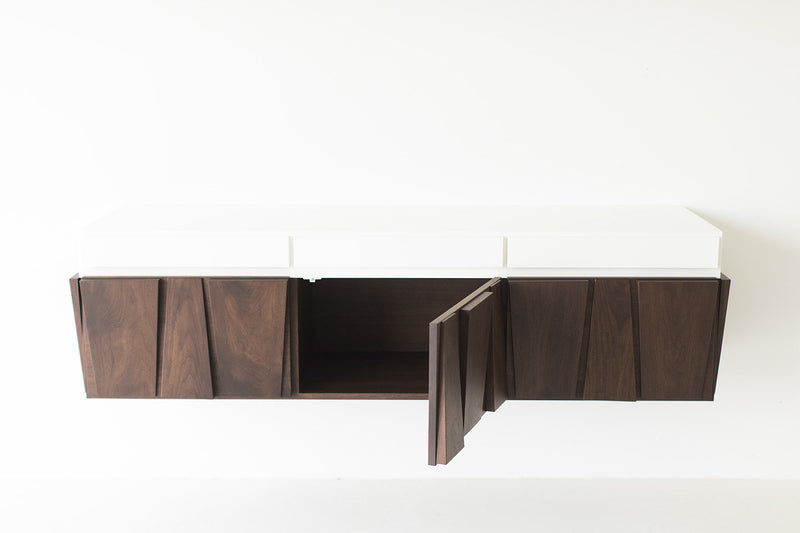 Craft Associates floating credenza in a modern living room vignette