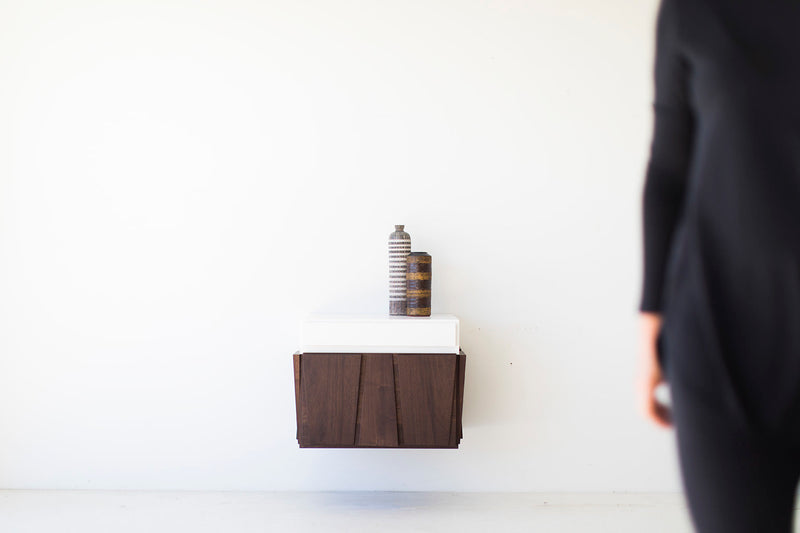 Floating walnut nightstand by Craft Associates, front view