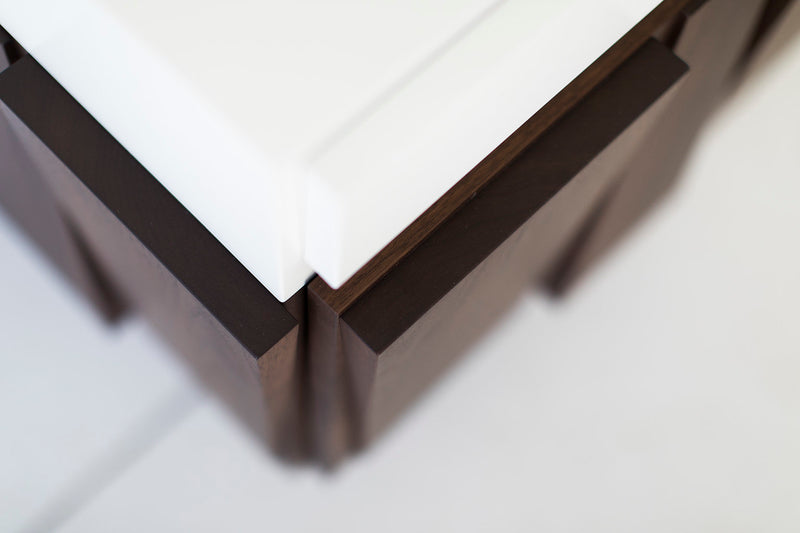 Close-up of the walnut wood grain on this floating nightstand