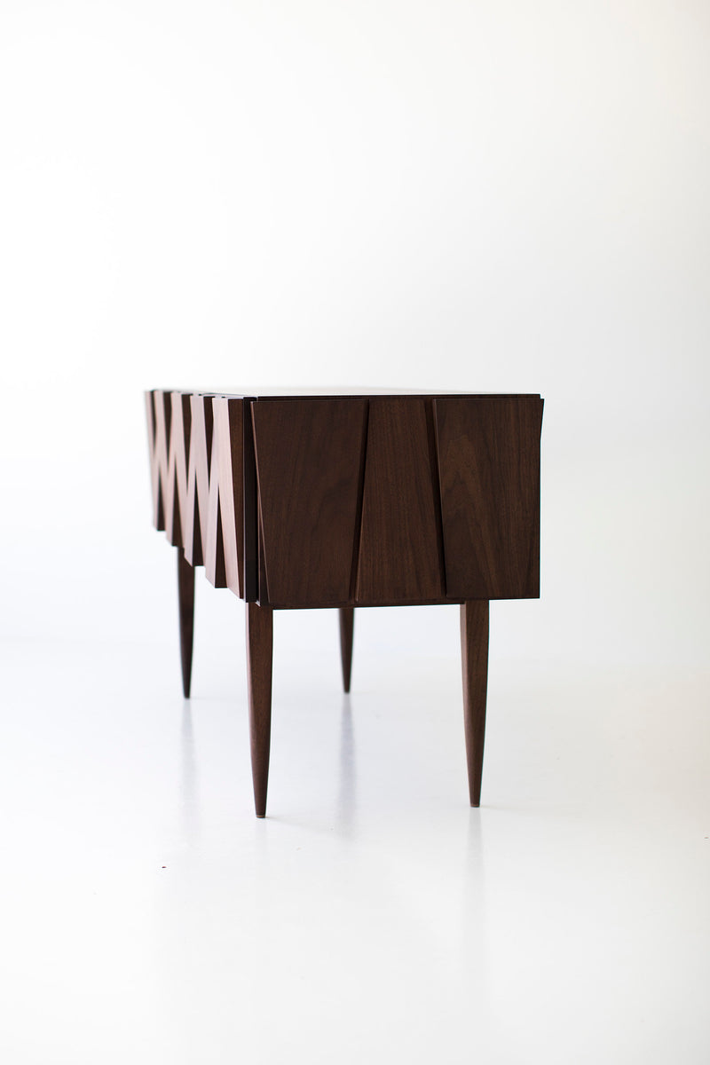 Close-up of the walnut wood grain on this modern console