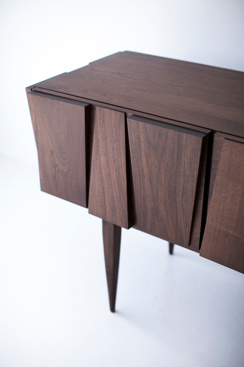 Angled view of the Craft Associates walnut console