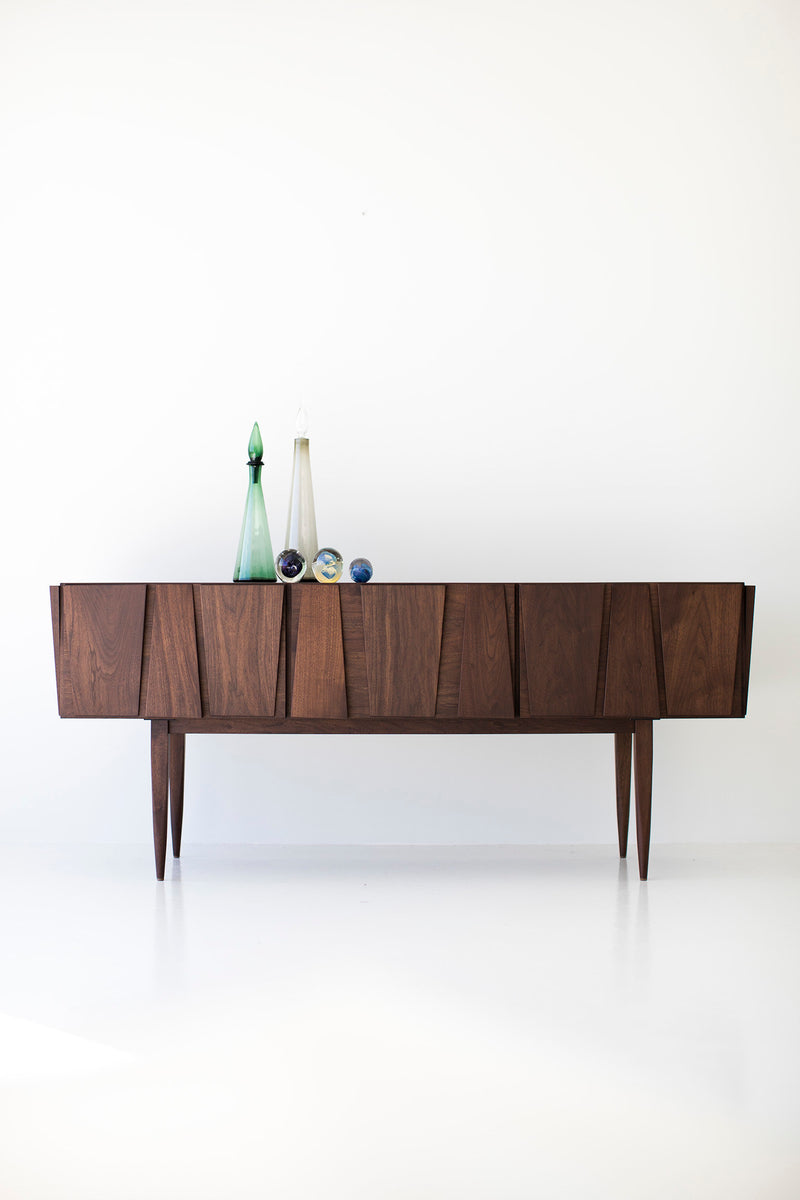 Detail of the tapered legs on the modern walnut console