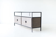 Modern luxury Cali credenza showing weathered pine cabinet and steel frame