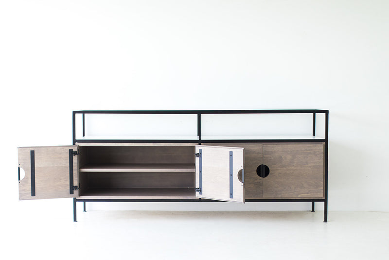 Modern luxury Cali credenza styled as a media console in a living room