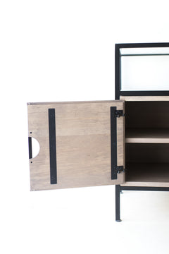 Modern luxury Cali credenza shown with cabinet doors open