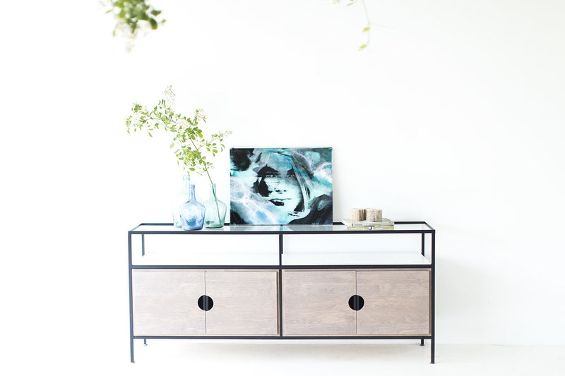 Modern luxury Cali Collection credenza styled with decor on top