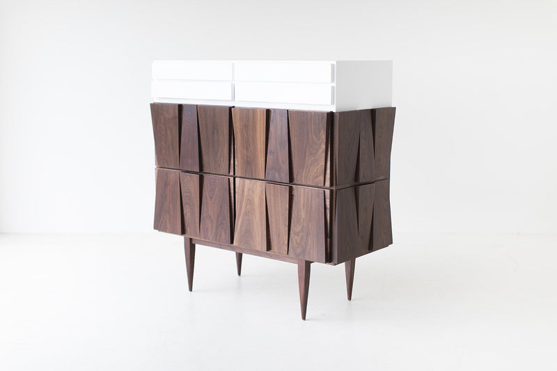 Modern walnut dresser by Craft Associates Furniture, front view