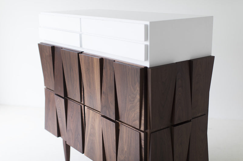 Craft Associates modern dresser showing walnut drawer fronts