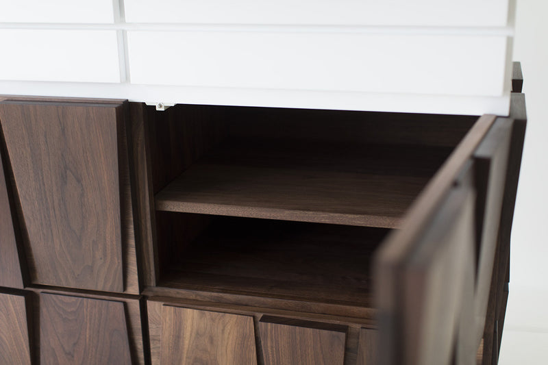 Modern dresser shown with drawer open