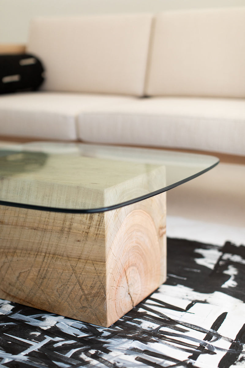 Whitewash-finish maple stump coffee table