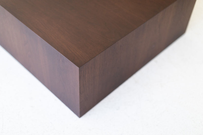 Modern walnut coffee table, detail of the hand-mitered box joinery