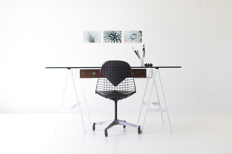 Modern luxury walnut and glass writing desk by Bertu Home, front view